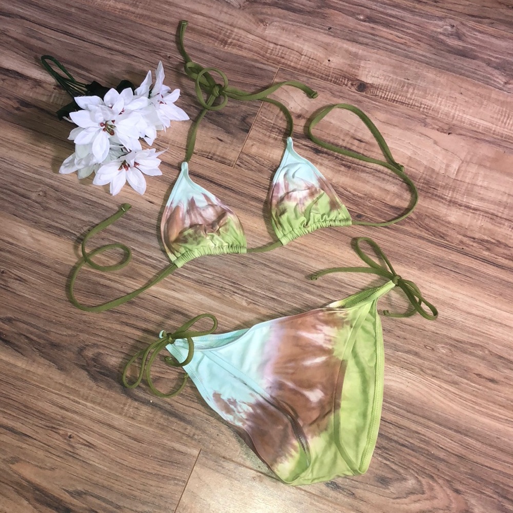 Multi colored two piece swim suit